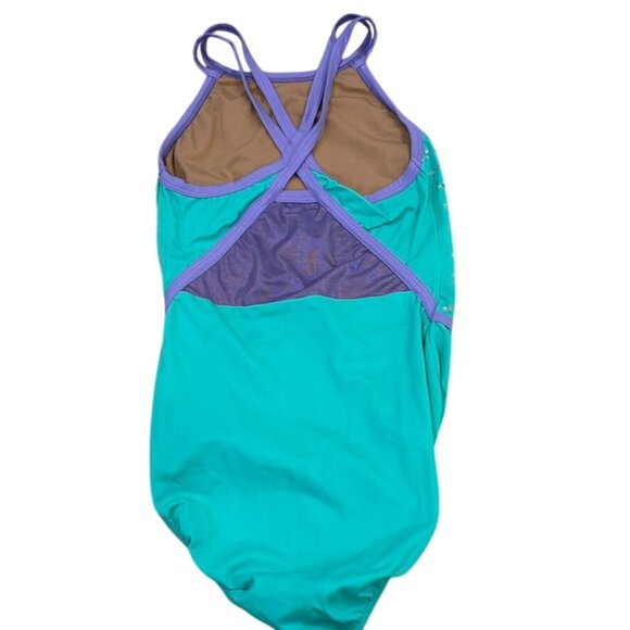 Sylvia P Aly XS Adult Teal & Purple Strappy Back Gymnastics Leotard With Sequins - Picture 3 of 4